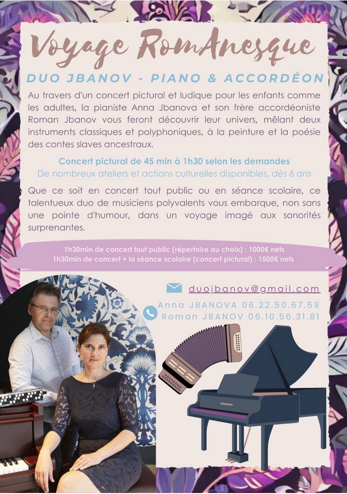 Affiche Voyage RomAnesque. Concert pictural. Duo Jbanov - piano & accordéon - 2024-10-12